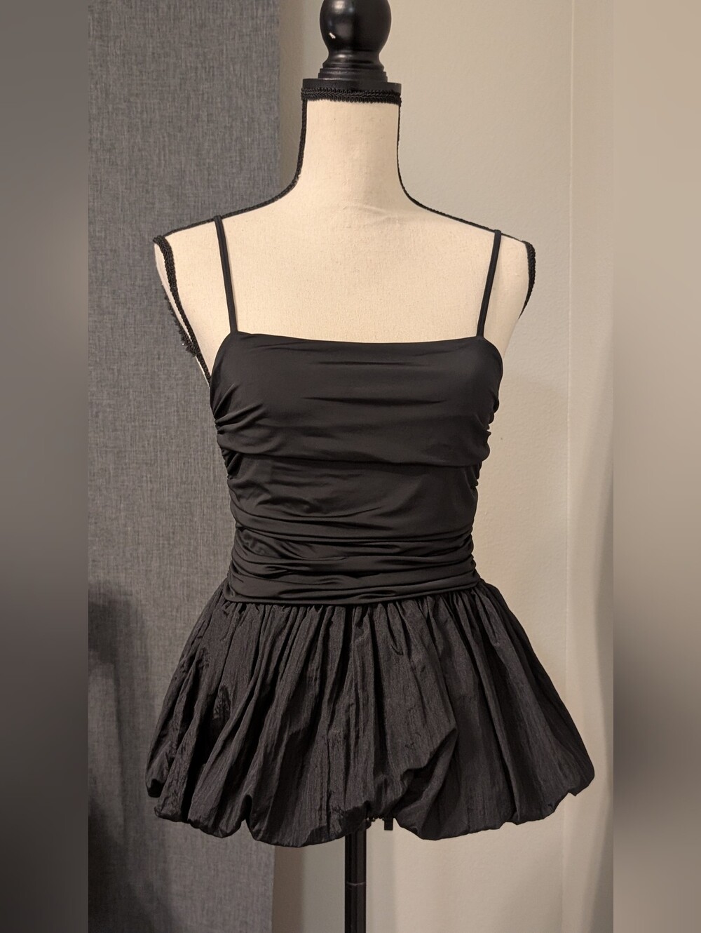 NWT Future Collective Black Ruched Bubble Hem Tank Top Size Small